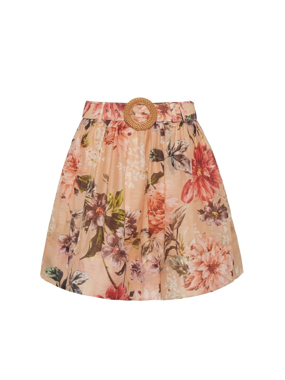 Alba Mini Floral Peach Skirt with Woven Buckle
